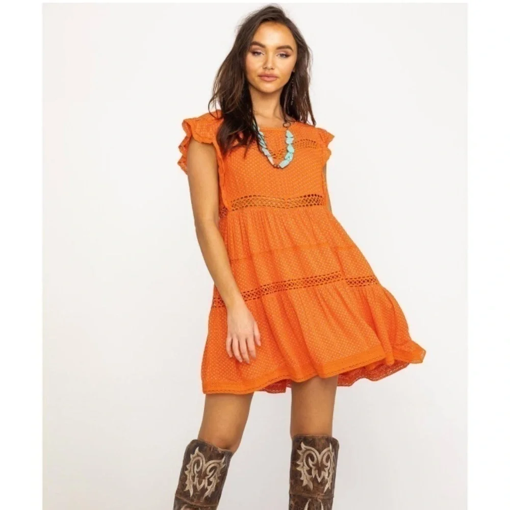 Free People Retro Kitty Crotchet Trim Dress Coral Size Small